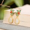 White Jade Red Agate Butterfly Dangle Earrings White Jade Red Agate Butterfly Dangle Earrings