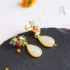 White Jade Red Agate Butterfly Dangle Earrings White Jade Red Agate Butterfly Dangle Earrings