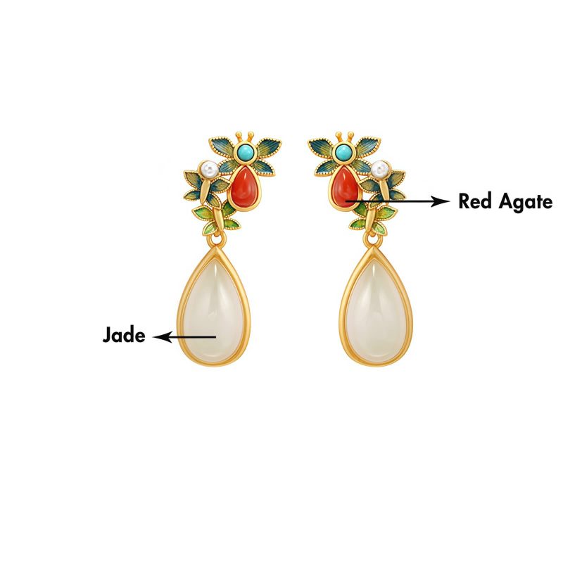 White Jade Red Agate Butterfly Dangle Earrings White Jade Red Agate Butterfly Dangle Earrings