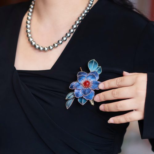 Yangzhou Silk Blue Floral Brooch