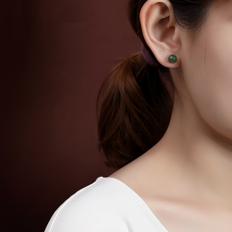 925 Silver Round Cyan Jade Calm Stud Earrings 925 Silver Round Cyan Jade Calm Stud Earrings