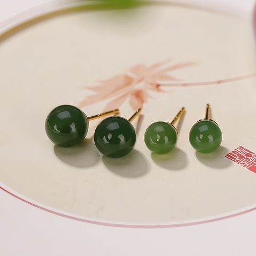 925 Silver Round Cyan Jade Calm Stud Earrings