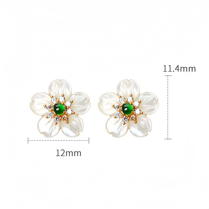 925 Silber Tridacna & Jade Blumen-Ohrstecker 925 Silver Tridacna Jade Flower Earrings