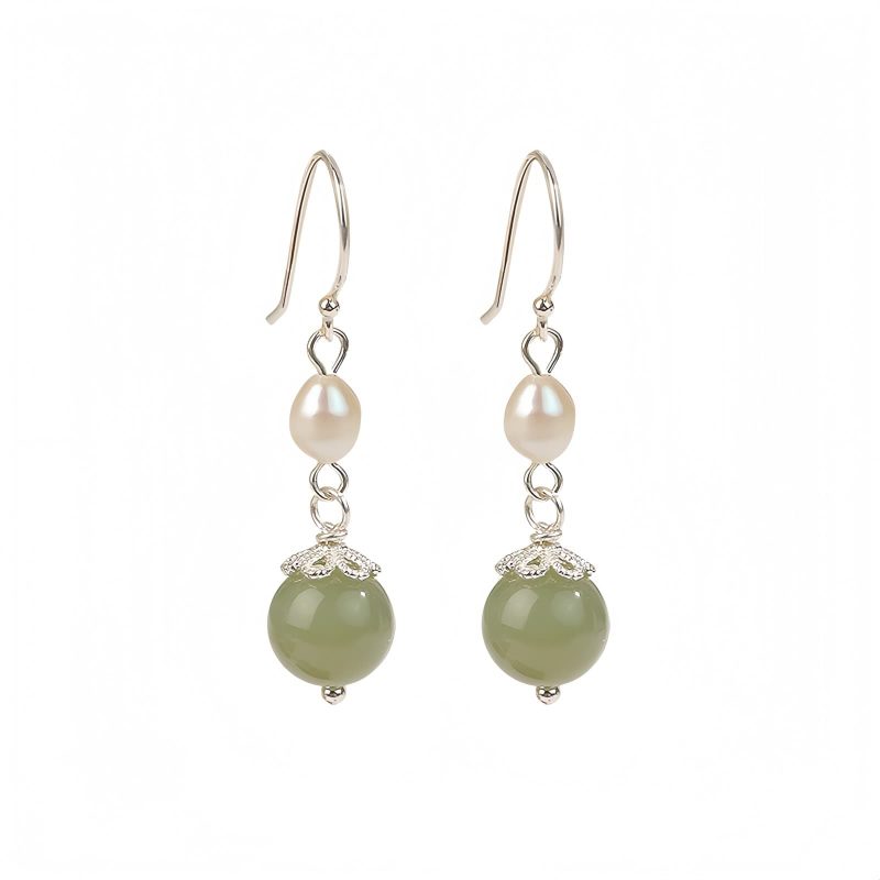 Brincos de Prata 925 com Jade e Pérola: Sabedoria e Elegância 925 Silver Jade Pearl Wisdom Earrings