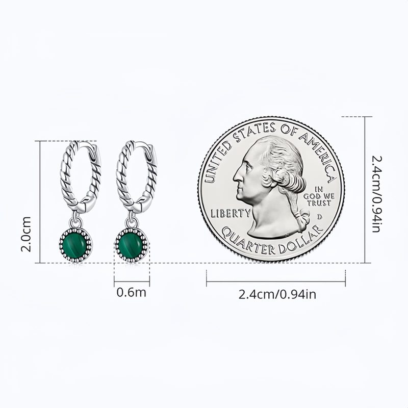 925 Silver Round Malachite Anti-Anxiety Earrings 925 Silver Round Malachite Anti-Anxiety Earrings