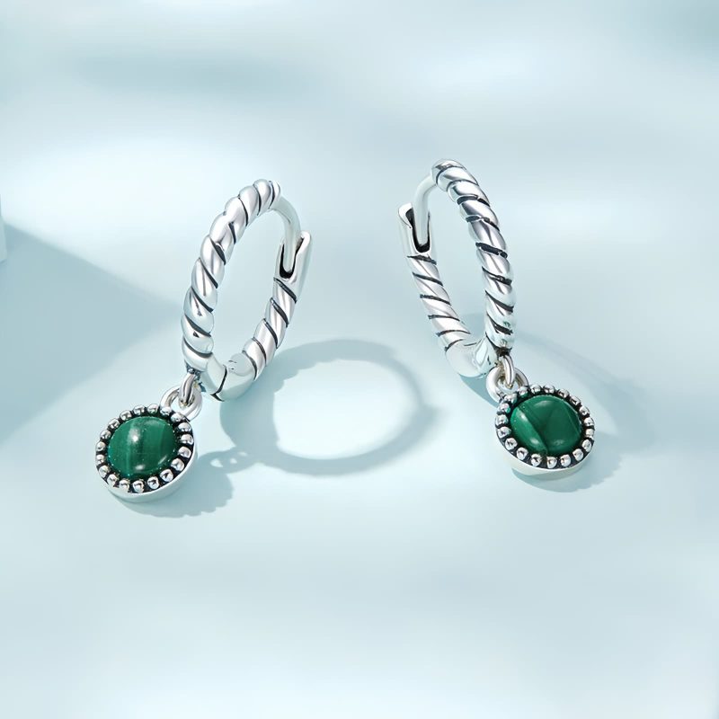 925 Silver Round Malachite Anti-Anxiety Earrings 925 Silver Round Malachite Anti-Anxiety Earrings
