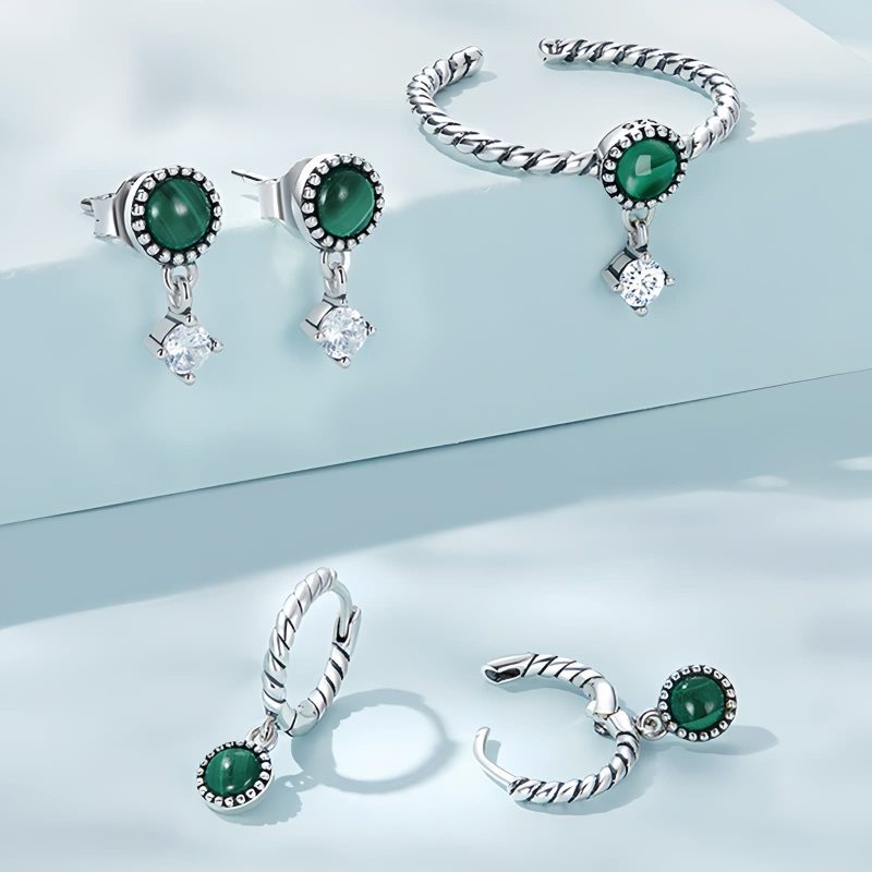 925 Silver Round Malachite Anti-Anxiety Earrings 925 Silver Round Malachite Anti-Anxiety Earrings