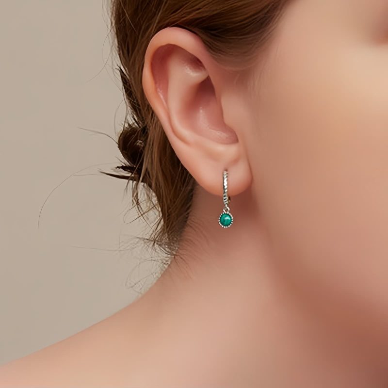 925 Silver Round Malachite Anti-Anxiety Earrings 925 Silver Round Malachite Anti-Anxiety Earrings