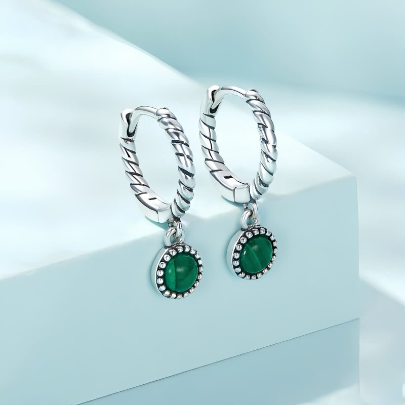 925 Silver Round Malachite Anti-Anxiety Earrings 925 Silver Round Malachite Anti-Anxiety Earrings