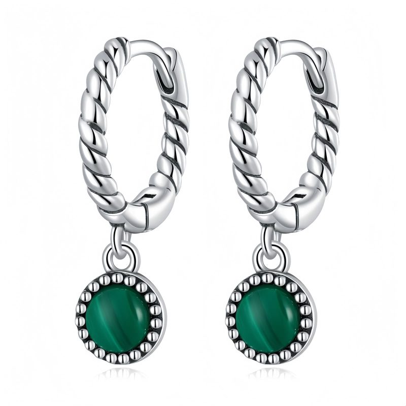 925 Silver Round Malachite Anti-Anxiety Earrings 925 Silver Round Malachite Anti-Anxiety Earrings