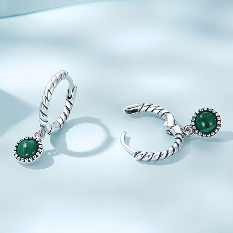925 Silver Round Malachite Anti-Anxiety Earrings 925 Silver Round Malachite Anti-Anxiety Earrings