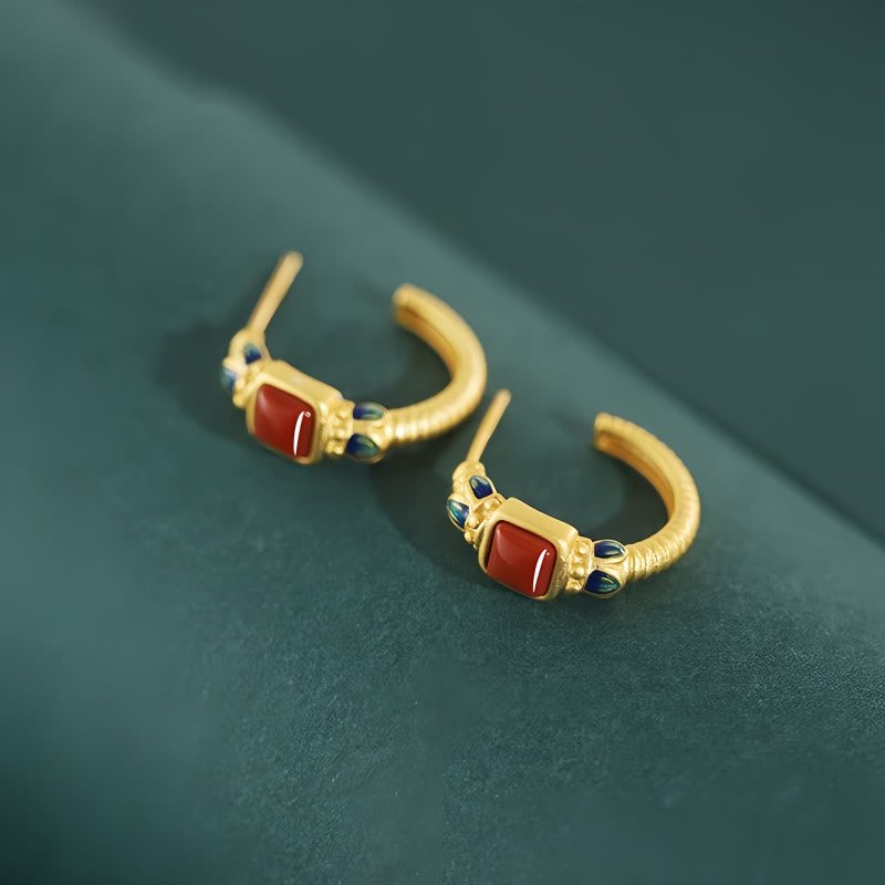 Pendientes Loto de Ágata Roja en Plata 925 925 Silver Red Agate Lotus Earrings