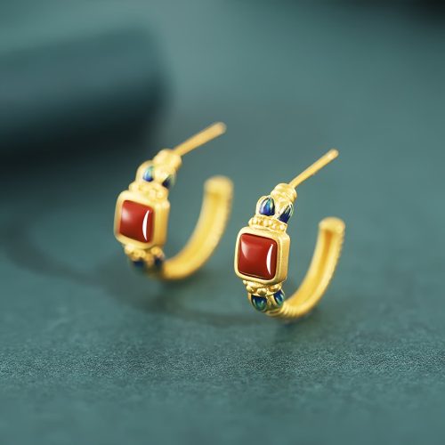 Lotus-Ohrstecker aus 925er Silber mit rotem Achat