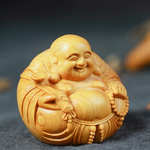 笑顔の仏様　黄楊材製　インテリア装飾