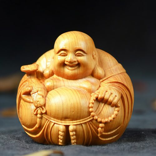 笑顔の仏様　黄楊材製　インテリア装飾