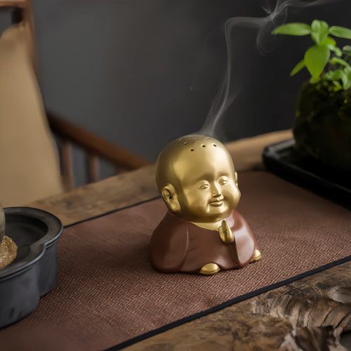 Quemador de Incienso Buda de la Risa en Barro Tibetano