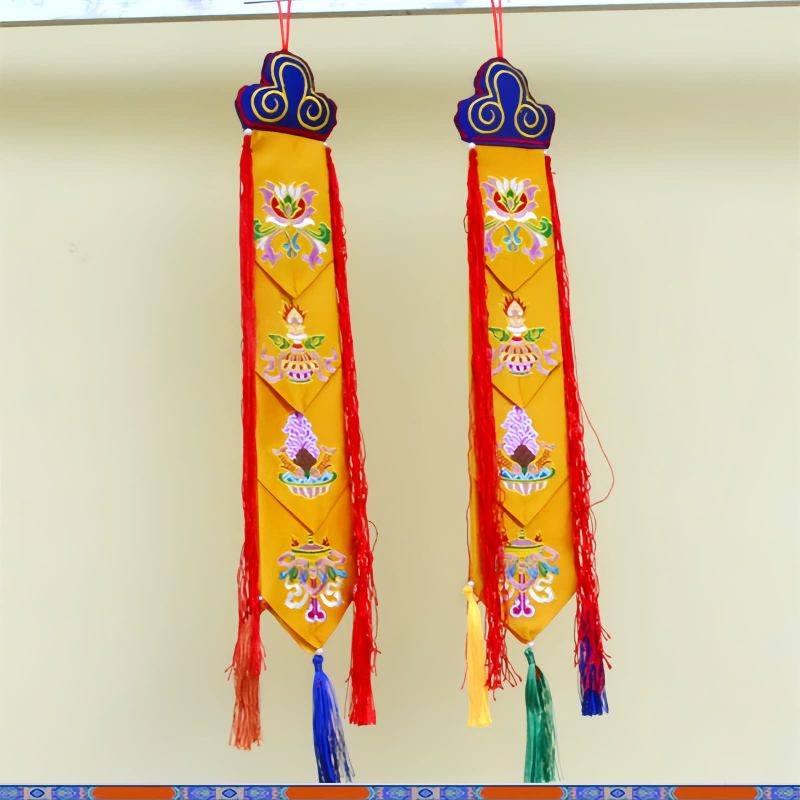 Colorful Lotus Wall Art with Auspicious Symbols Colorful Lotus Wall Art with Auspicious Symbols