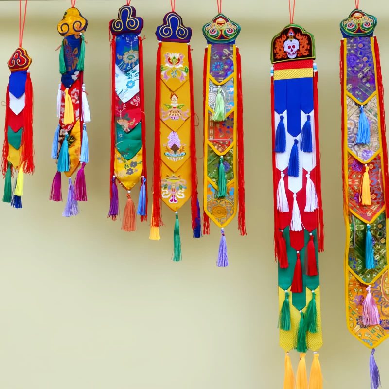 Colorful Lotus Wall Art with Auspicious Symbols Colorful Lotus Wall Art with Auspicious Symbols