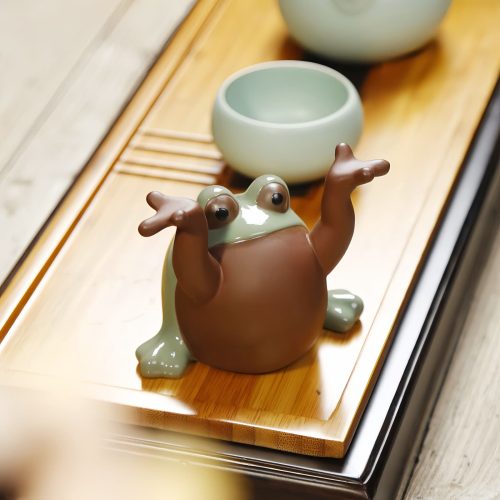 風水 銭蛙 紫砂 陶器 置物