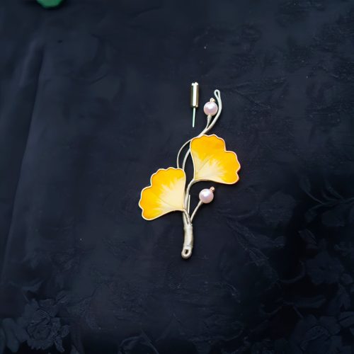 Handmade Mulberry Silk Ginkgo Leaf Brooch