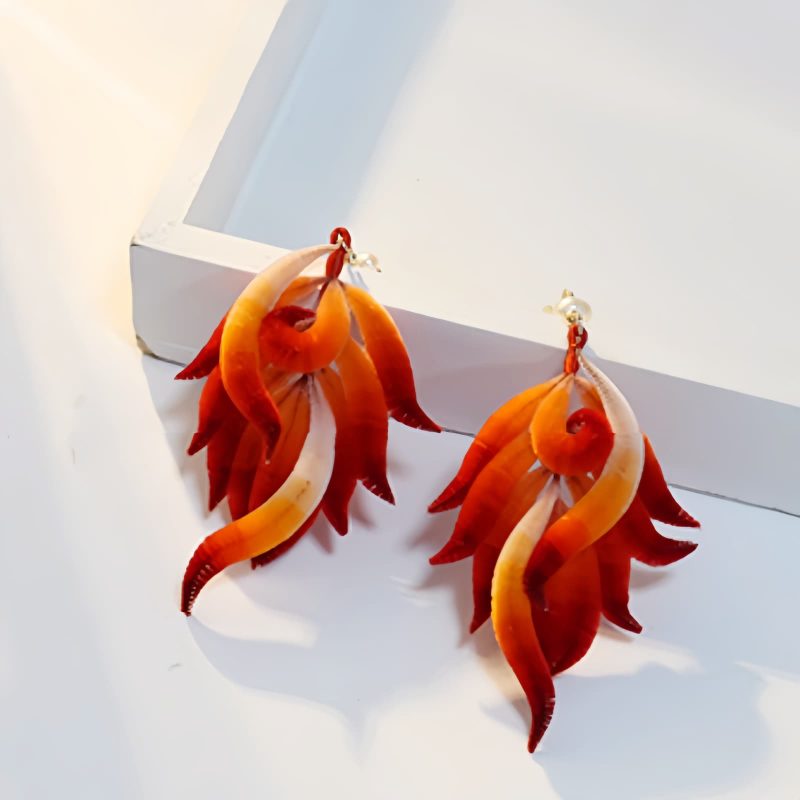 Handmade Velvet Flower Feather Earrings Handmade Velvet Flower Feather Earrings