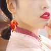 Handmade Velvet Flower Feather Earrings Handmade Velvet Flower Feather Earrings