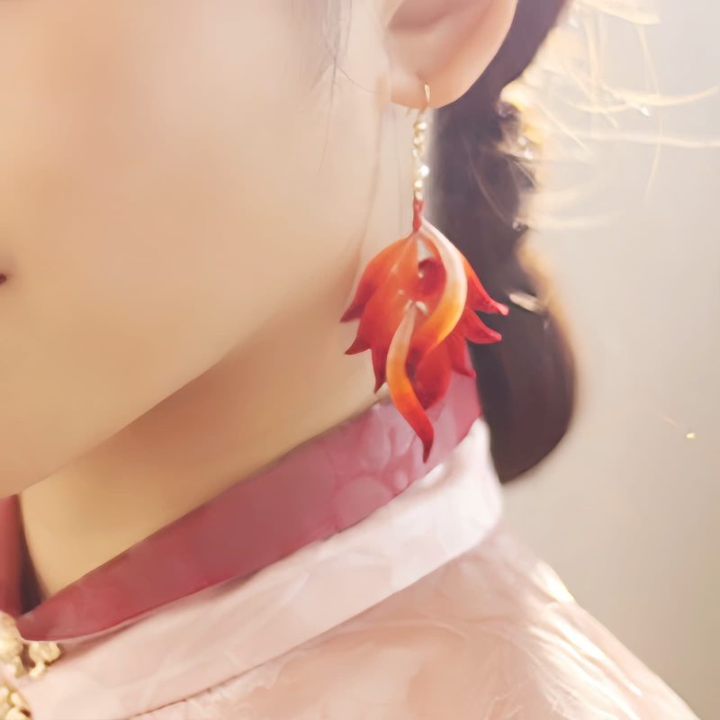 Handmade Velvet Flower Feather Earrings Handmade Velvet Flower Feather Earrings