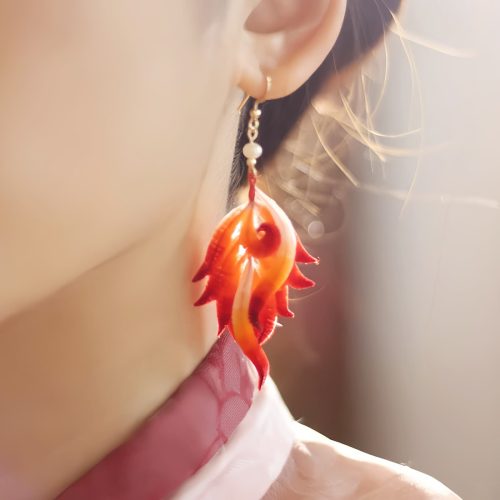 Handmade Velvet Flower Feather Earrings