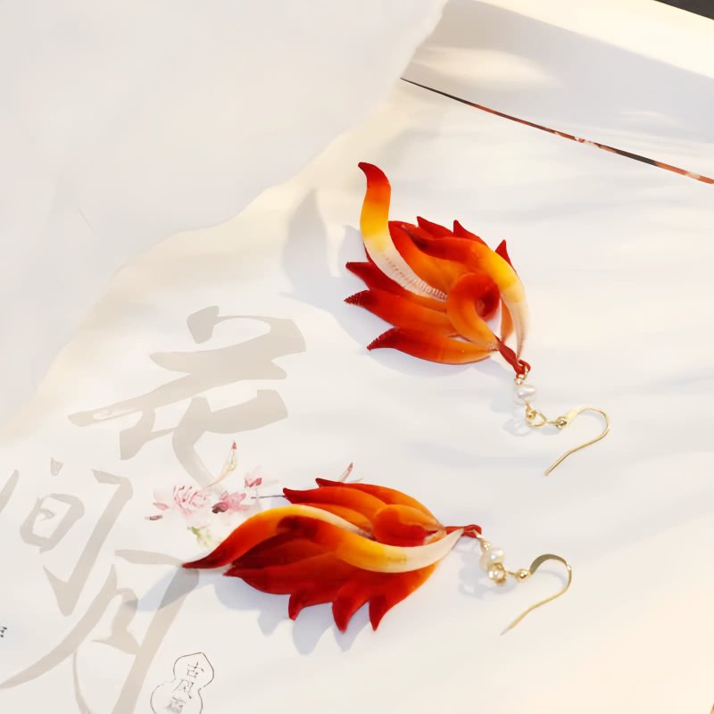 Handmade Velvet Flower Feather Earrings Handmade Velvet Flower Feather Earrings