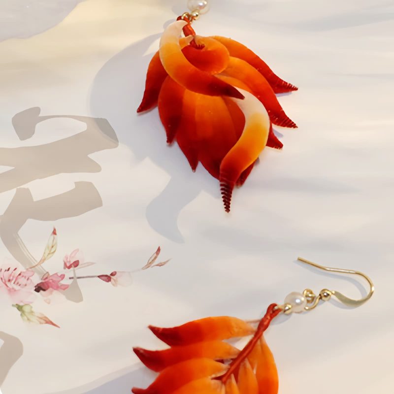 Handmade Velvet Flower Feather Earrings Handmade Velvet Flower Feather Earrings