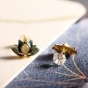 Hetian Cyan Jade Lotus Flower Earrings Hetian Cyan Jade Lotus Flower Earrings