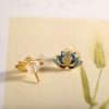 Hetian Cyan Jade Lotus Flower Earrings Hetian Cyan Jade Lotus Flower Earrings