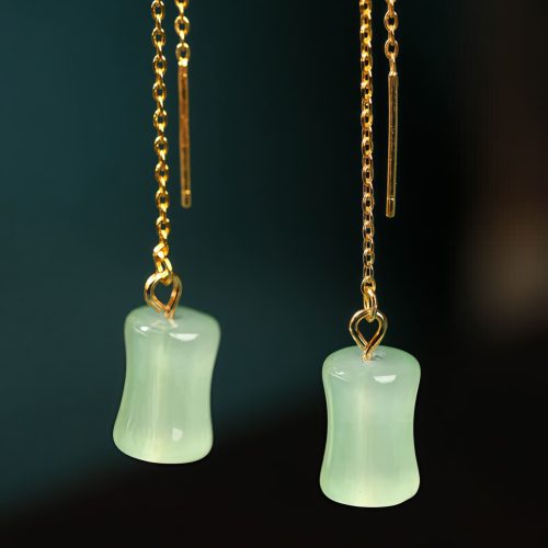 Jade Bamboo Pattern Drop Earrings