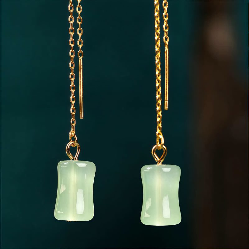 Jade Bamboo Pattern Drop Earrings Jade Bamboo Pattern Drop Earrings