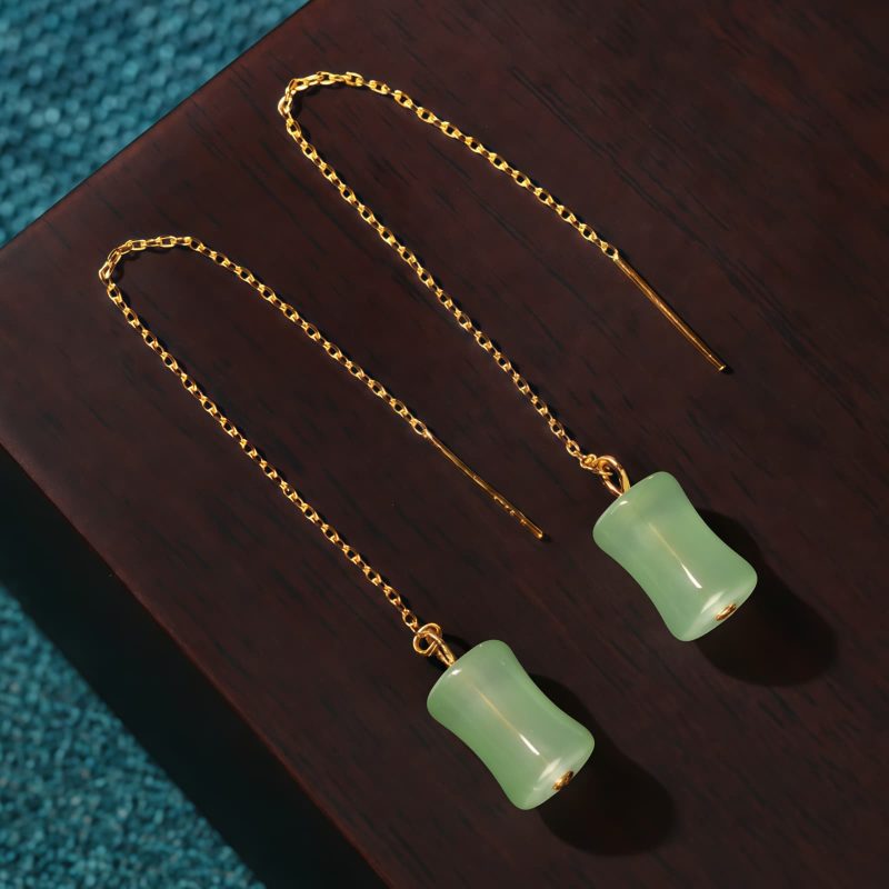 Jade Bamboo Pattern Drop Earrings Jade Bamboo Pattern Drop Earrings