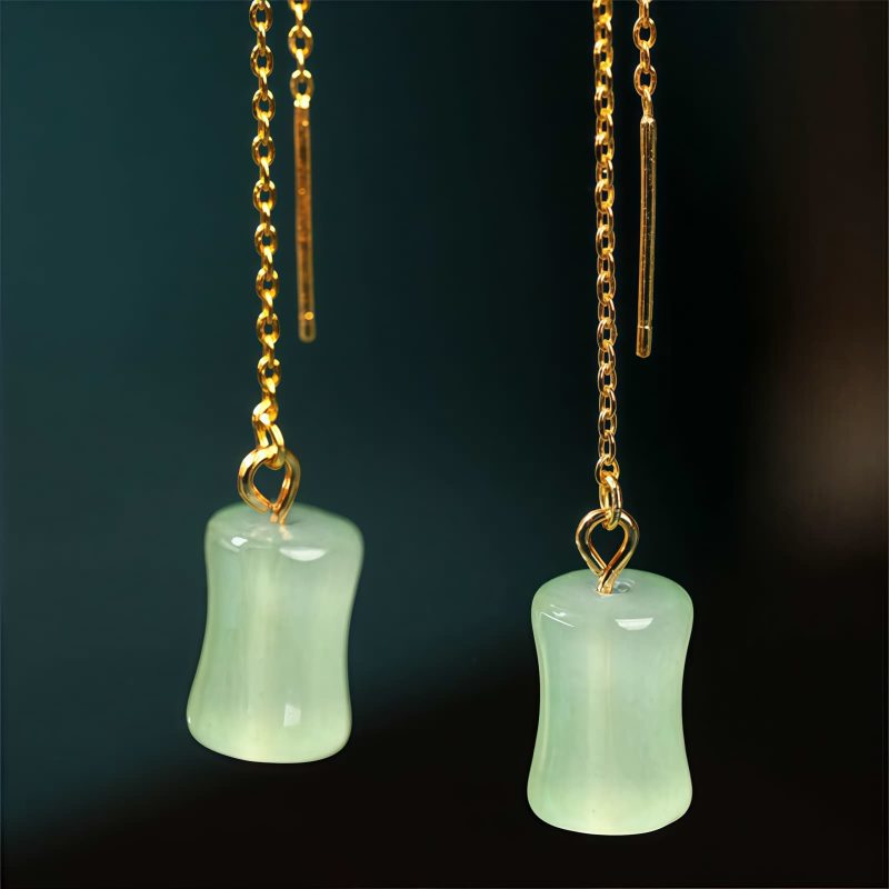 Jade Bamboo Pattern Drop Earrings Jade Bamboo Pattern Drop Earrings