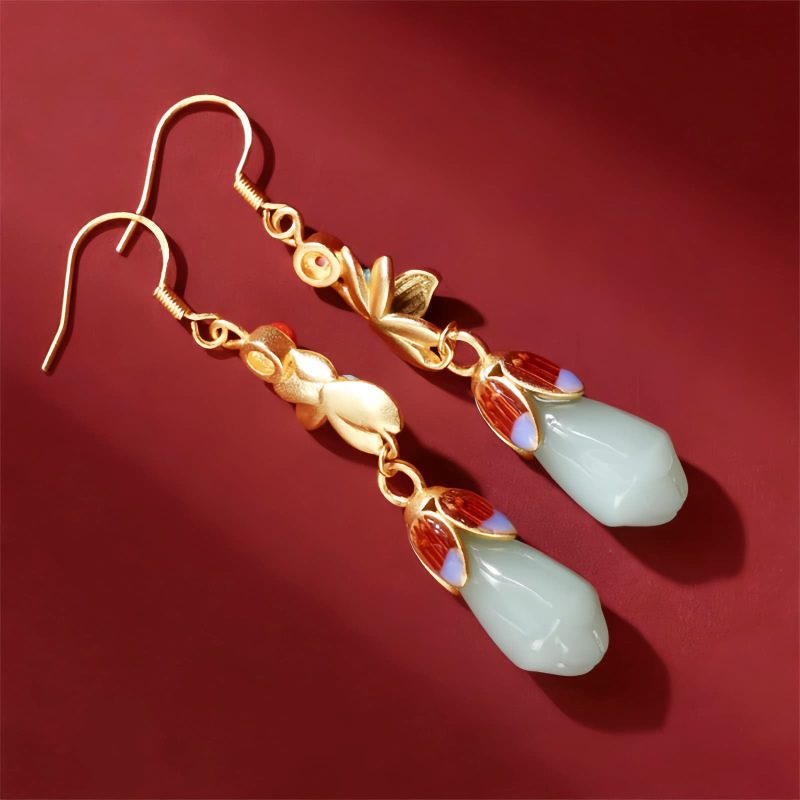 Jade Magnolia Flower Dangle Earrings Jade Magnolia Flower Dangle Earrings