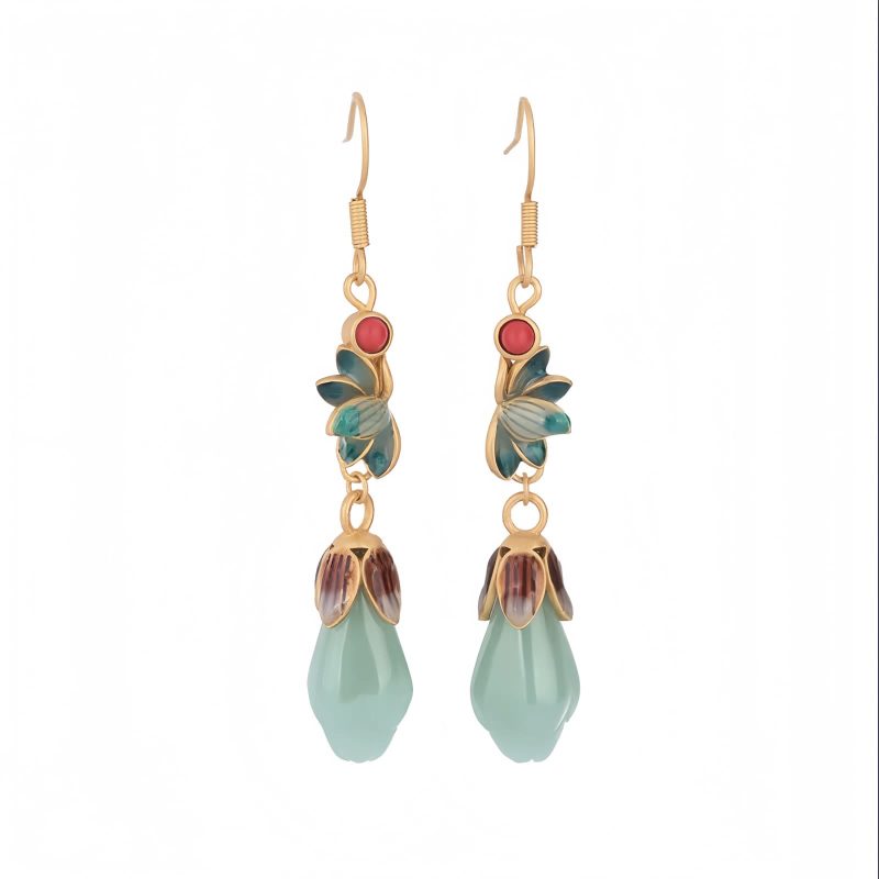 Jade Magnolia Flower Dangle Earrings Jade Magnolia Flower Dangle Earrings