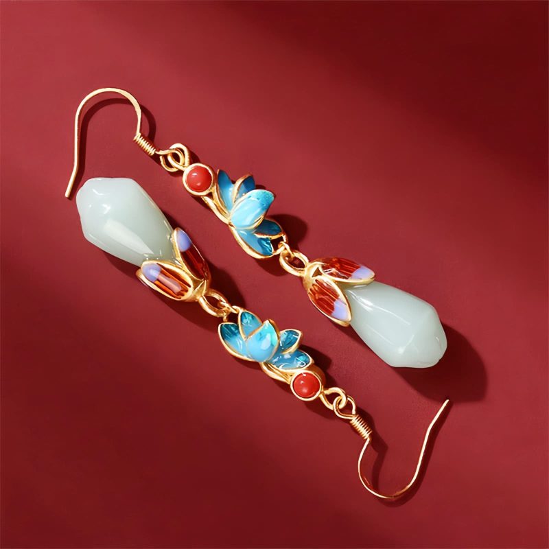 Jade Magnolia Flower Dangle Earrings Jade Magnolia Flower Dangle Earrings