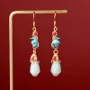 Jade Magnolia Flower Dangle Earrings Jade Magnolia Flower Dangle Earrings