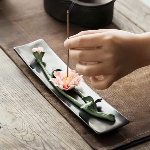 Lotus Peony Ceramic Incense Burner