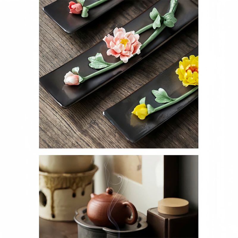 Lotus Peony Ceramic Incense Burner Lotus Peony Ceramic Incense Burner