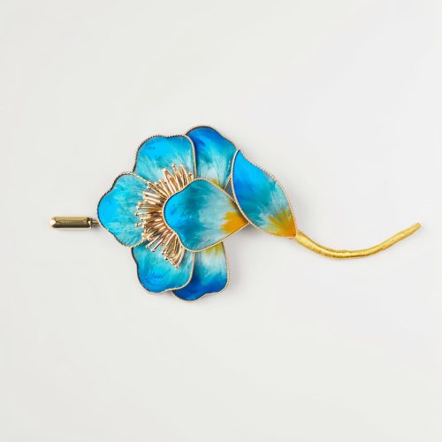 Brosche aus Maulbeerseide „Blaue Blüte“