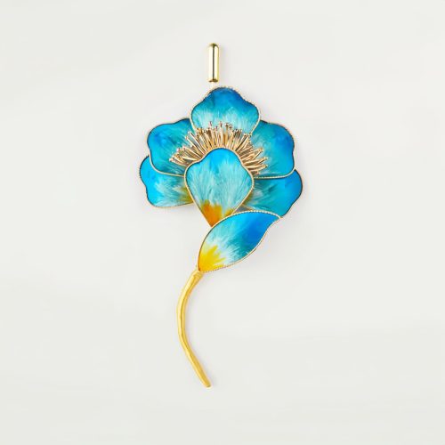Brosche aus Maulbeerseide „Blaue Blüte“