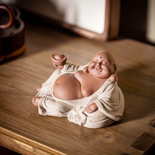 Purple Clay Maitreya Wealth Buddha Statue