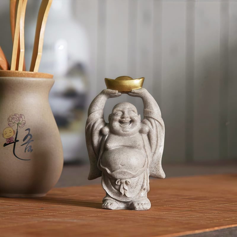 招福置物 笑佛像 レジン製 Resin Laughing Buddha Home Blessing Statue