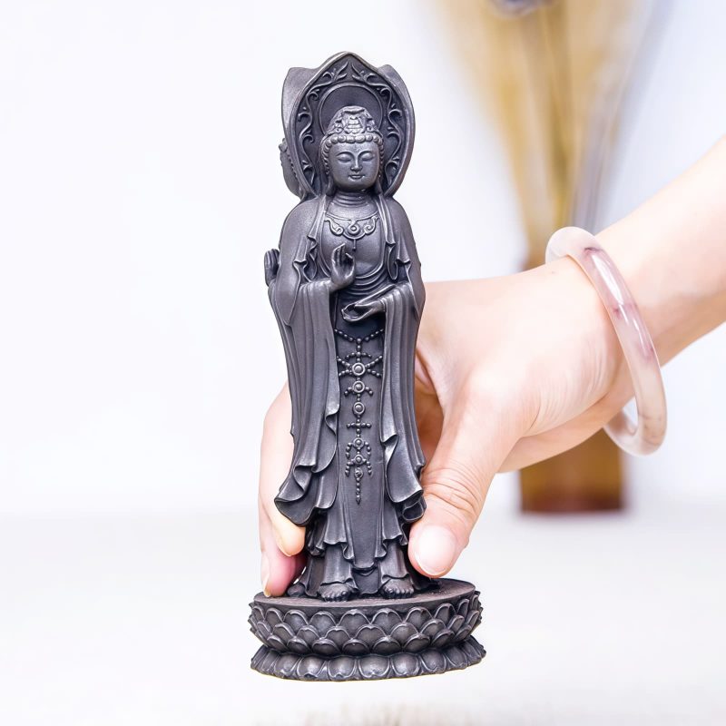 Rusty Iron Powder Kwan Yin Statue - Three-Faced Compassion Symbol Rusty Iron Powder Kwan Yin Statue - Three-Faced Compassion Symbol