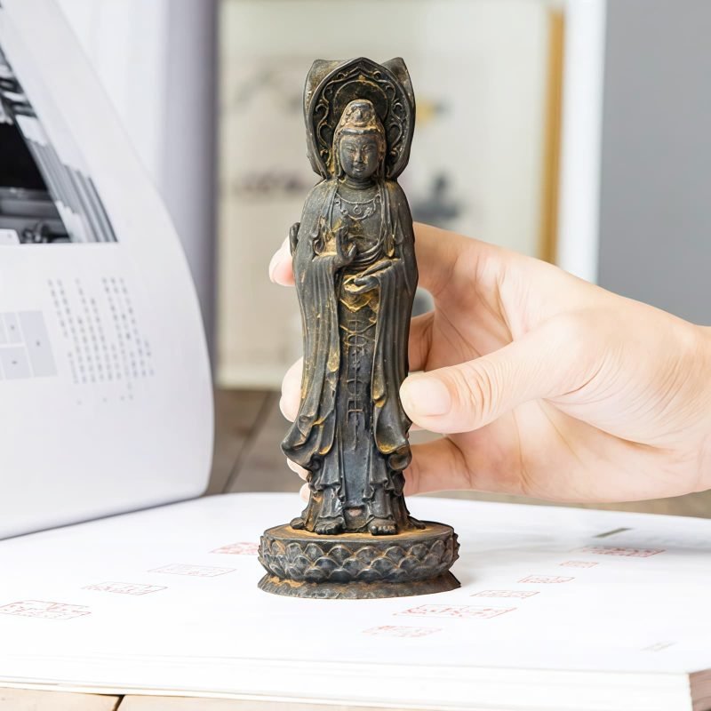 Rusty Iron Powder Kwan Yin Statue - Three-Faced Compassion Symbol Rusty Iron Powder Kwan Yin Statue - Three-Faced Compassion Symbol