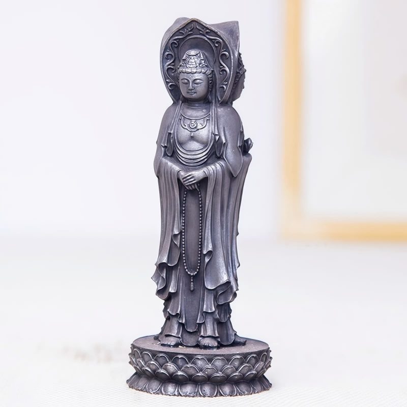 Rusty Iron Powder Kwan Yin Statue - Three-Faced Compassion Symbol Rusty Iron Powder Kwan Yin Statue - Three-Faced Compassion Symbol
