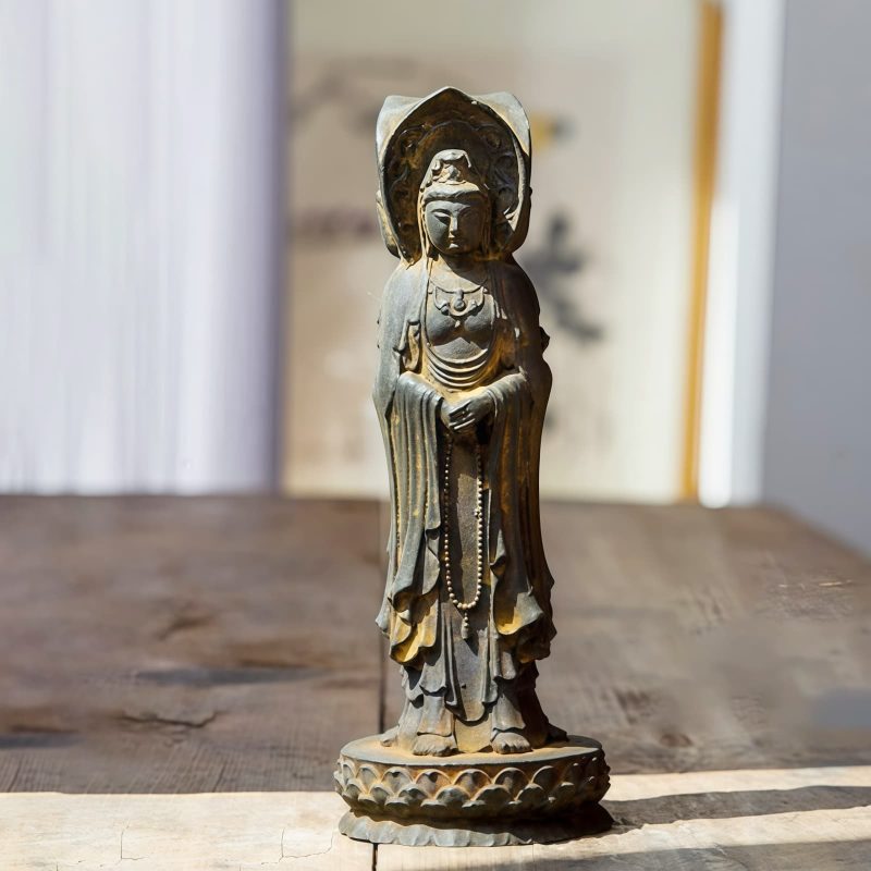 Rusty Iron Powder Kwan Yin Statue - Three-Faced Compassion Symbol Rusty Iron Powder Kwan Yin Statue - Three-Faced Compassion Symbol